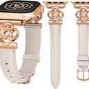 Wearlizer Slim Leather Band Compatible with Apple Watch Bands Women 41/40/38/42/44/45/46/49mm, Dressy Fancy Designer Celtic Knot Thin Strap for iWatch Series 11 10 9 8 7 6 5 4 3 SE/Ultra 3 2 1 (Starlight/Rose Gold)