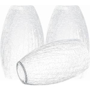 GO&SO 3 Pack Crackle Glass Pendant Light Shade Replacement, 4"W x 7.8"H, 1.57" Fitter, Oval Art Glass Light Fixture for Kitchen Island Pendant Lights, High Transmittance for Wall Sconces/Chandelier