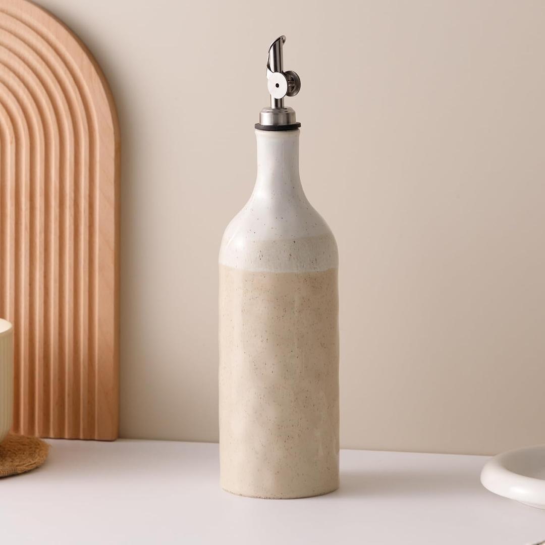 Olive Oil Dispenser Bottle for Kitchen, 23 Oz Ceramic Oil Dispenser with Gravity Spout for Olive Oil, Evoo, Vinegar, Soy Sauce, Coffee Syrups, Oil(Brown)