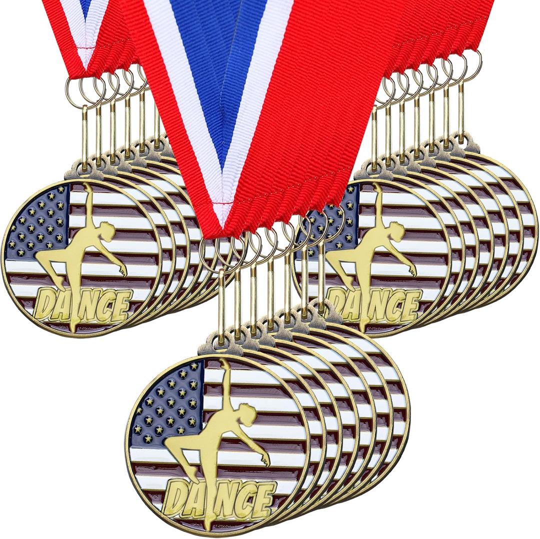 20 Pcs Gold Patriotic Award Medals Bulk 2'' Academic Star Performer Dance Great Job Medallion with Neck Ribbons Metal Trophy Award Prize Gift for Tournaments Competitions Party