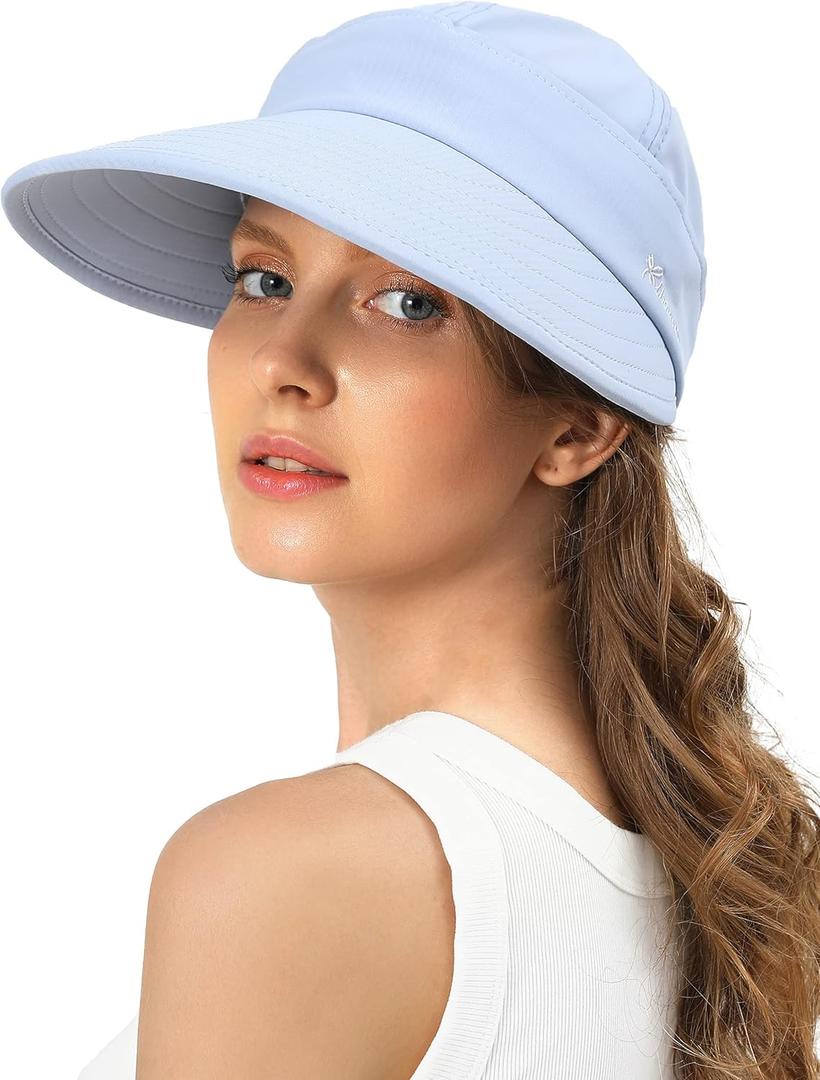 Sun Hats for Womens Wide Brim Visor UV Protection Dual Purpose Hat for Beach Summer Packable Cap (Blue, S)