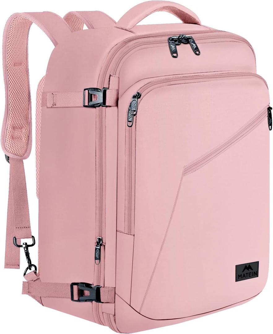 MATEIN Womens Travel Backpack, Extra Large Carryon Backpack Fits Overhead Bin, Cute Weekender Daypack for Travel on Airplane, Traveling Accessories for Women, Pink