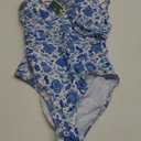 Eomenie One Piece Swimsuit for Women Tummy Control Slimming Bathing Suit Wide Straps V Neck Swim Suit Cross Back Swimwear (Large, Blue Floral)