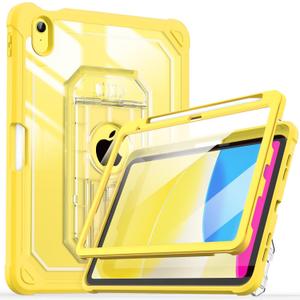 Cantis Case for iPad A16 11 Inch 2025/ iPad 10th Generation 2022 (10.9 inch) with Screen Protector & Pencil Holder, 11th Generation Case with Larger Stable Stand, Clear+Yellow