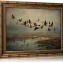 Vintage Gold Framed Wall Art, Flying Wild Ducks Over Marsh Oil Painting Print, Rustic Nature Landscape Decor for Living Room, Bedroom, Cabin, Ready to Hang, 24"L x 16"W