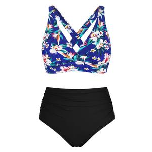 DooMoni Bikini Sets for Women High Waisted Tummy Control 2 Piece Swimsuit (Blue, XL)