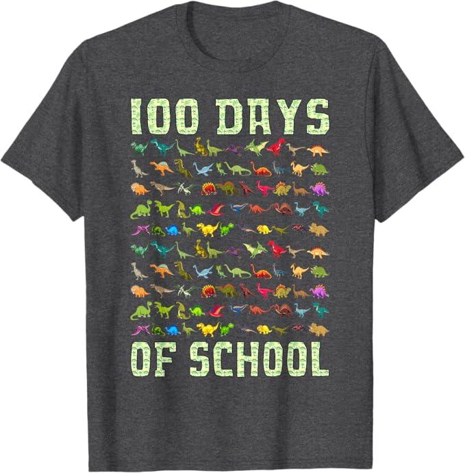 100 Days of School Dinosaur 100 Days Smarter 100th Day Kids T-Shirt Small