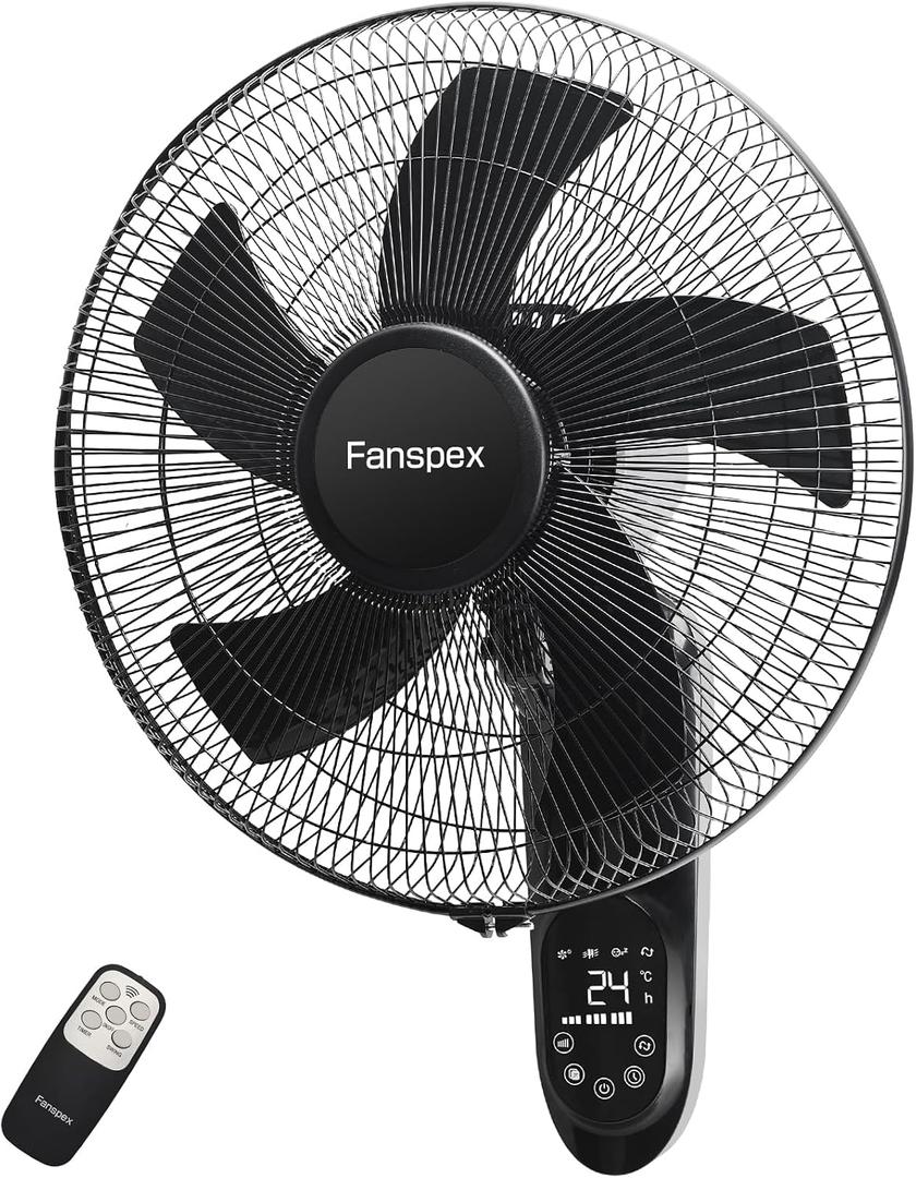Fanspex 16" Wall Mounted Fan with Auto-oscillation, Timer, Adjust Wind Tilt for Home Garage Workshop Greenhouse Cooling & Air Circulation