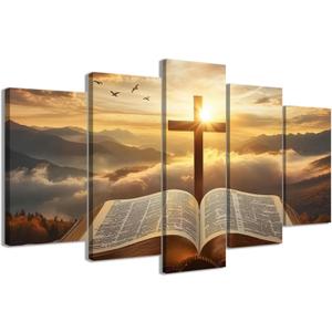 CCWACPP 5 Piece Christian Wall Art Bible Pictures Christ Spiritual Prints Cross Painting Canvas God Poster for Office Prayer Room Home Decor Framed (10"x16"x2 10"x20"x2 10"x24"x1)