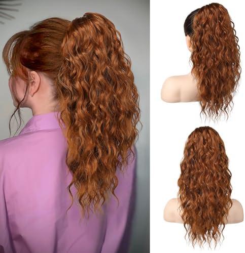 SEIKEA 18" Ponytail Extension Claw, PT002 Tia Long Multi Layered Hair Fluffy Thick Wavy Curly Clip in Hair Extensions Ponytail Natural Soft Synthetic Hairpiece for Women Copper Red