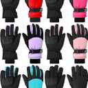 Bencailor 6 Pairs Kids Winter Gloves Waterproof Ski Glove Boy Girl Warm Snow Snowboard Mittens for Cold Unisex (3-6 Years, Light Purple, Blue,Light Pink, Rose Red, Red, Black)