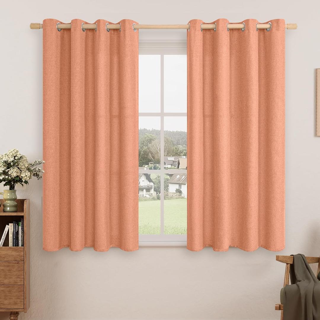 LAMIT Thermal Linen Curtains 54 Inch for Windows, Linen Textured Light Filtering Curtains Gromment Privacy Boho Panels for Loft Room/Bedroom, Set of 2 Panels, W52 x L54, Terracotta