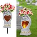 Angel Garden Statue Outdoor Decor, Cemetery Vase with LED, Family Garden Memorial Statue, Crying Angel (White) with Solar Lights