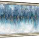 Blue Wall Art Abstract Painting: Abstract Canvas Wall Art - Navy Blue Framed Canvas Artwork for Living Room Wall Decor - Large 60"x30"