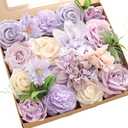 Floroom Lavender Violet Lilac Artificial Flowers Fake Roses Peonies Dahlias Greenery Combo Box Set for DIY Purple Wedding Bouquets Bridal Shower Centerpieces Floral Arrangements Party Table Decoration