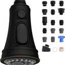 Hibbent Kitchen Faucet Head Replacement, NSF/ANSI/CAN 61 & CUPC Certified, 3 Function Pull Down Faucet Sprayer Nozzle - 15 Adapters Compatible with Moen, Delta, Kohler, Oil-Rubbed Bronze