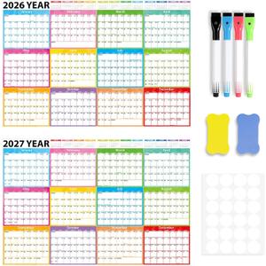 2026-2027 Large Dry Erase Calendar for Wall 48" x 32" Yearly Wall Calendar 24 Month Calendar Planner Laminated Erasable Yearly Planner Annual Task Organizer for Office School Home Use(Fold Package)
