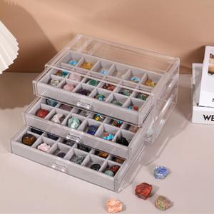 Acrylic Rock Collection Display Case with 54 Grids Storage Compartments Rock Collection Boxes Display Organizer Collection Storage Display Cases for Collectibles Crystal /RockGery