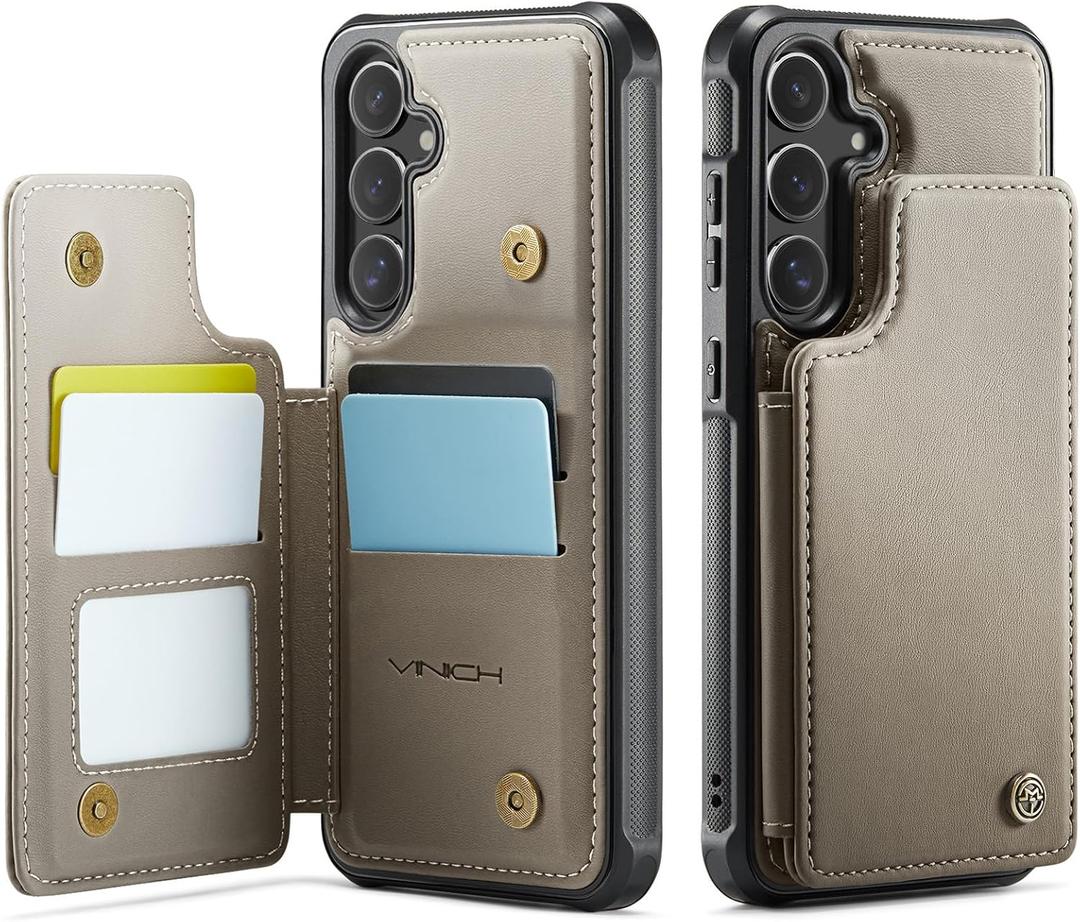Vinich for Samsung Galaxy S25 Wallet Case with Card Holder, RFID Blocking Credit Slots Kickstand Shockproof Phone Cover Fit for Galaxy S25 6.2" Gray