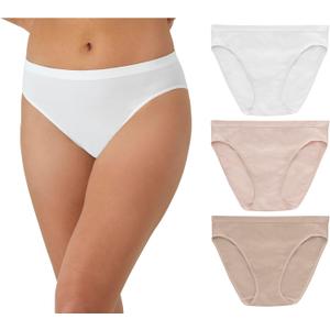 Maidenform M, Mid-Rise Bikini Panty, Seamless Underwear for Women, 3-Pack (White/Sandshell/Evening Blush) M6