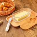 Butter Dish with Lid, Butter Container for Countertop, Butter Tray Butter Keeper with Bamboo Lid and Stainless Steel Knife, Glass Butter Dish Perfect for East/West Coast Butter (Vertical grain)
