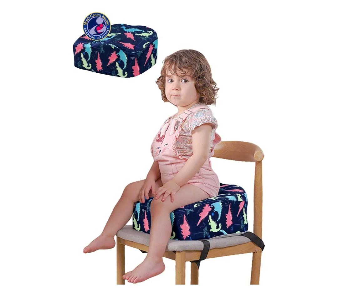 Babelio Ergo-Designed Booster Seat for Kitchen Chair, Promote Proper Upright Posture, Toddler Booster Seat for Dining Table, Removable & Washable Cover, Blue Dinosaur