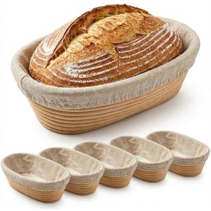6 Pack Banneton Proofing Basket Set, 10 Inch Oval Sourdough Bread Proofing Baskets with Liners, Dough Rising Bowls for Professional & Home Bakers, Bread Making Tools & Baking Supplies