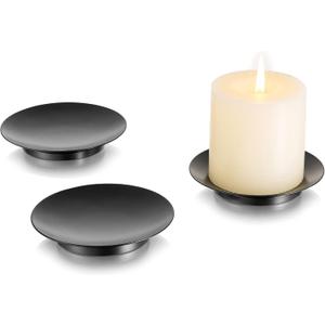 Pillar Plate Candle Holder: Black Candle Plates and Trays for Pillar Candles Iron Pedestal Stand Decorative for LED & Tealight Home Weddings Table Party Decor, Set of 3