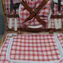Wicker Picnic Basket for 2 with Large Insulated Cooler Compartment and Waterproof Picnic Blanket, Cutlery Service Kits, Wicker Picnic Hamper for Camping, Valentine Day,Thanks Giving,Birthday(Red) (15x11x7.5inch)