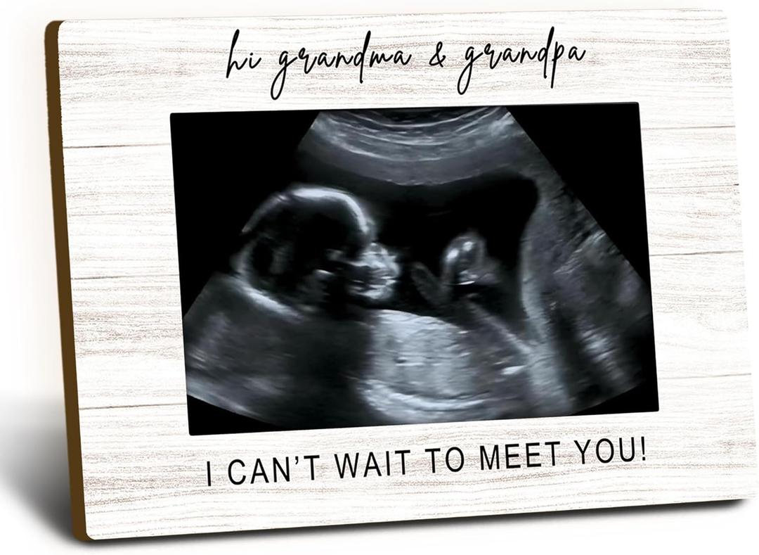 Grandparents Hi Grandma Grandpa Picture Frames 4x6, Pregnancy Announcement Wooden Picture Frame, PregnancyAnnouncement For Grandparents Decorative Photo Frames for Table Desk DecorWhite