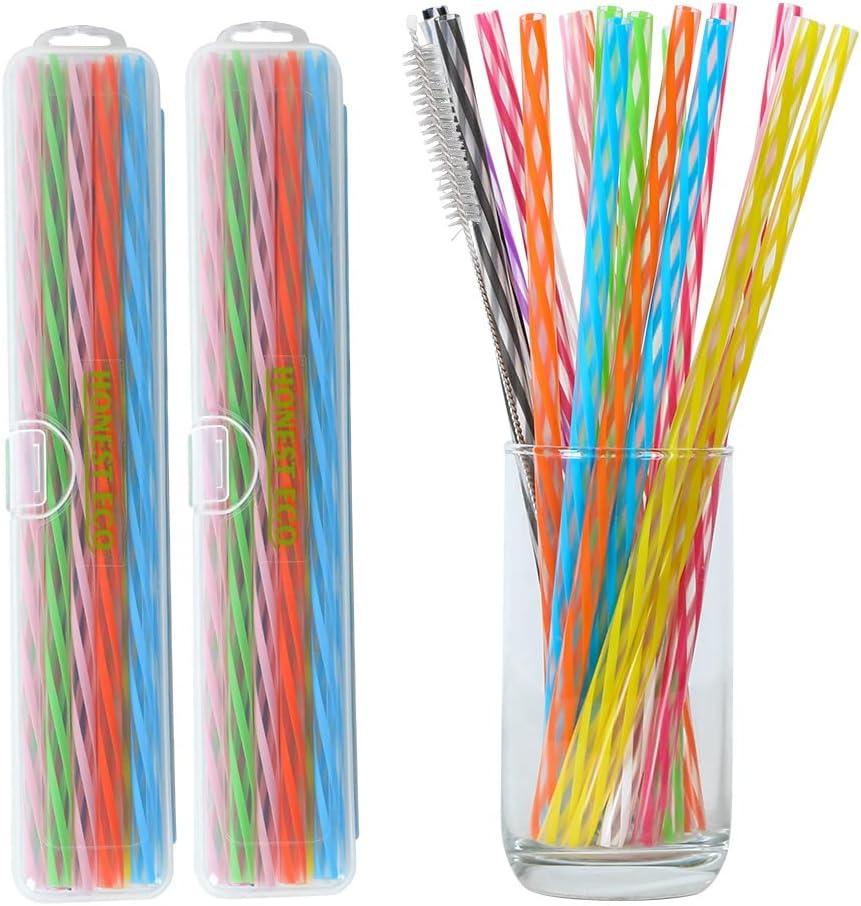 Reusable Plastic Drinking Stirrer Straws with Cleaner Brush, Assorted color Tube fit for Milk & Juice & Coffee & Smoothies & Cocktail & Kids Tableware Kit (36Count-9.5in)