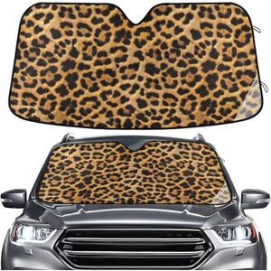 Brown Black Leopard Windshield Sun Shade for Car Auto SUV Truck Foldable Front Window Sunshade Sun Visor Protector Block UV Rays Reflect Heat, 55" x 28"