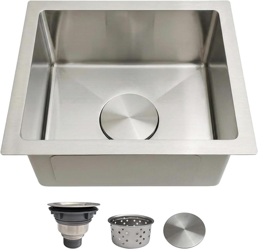 13 Inch Bar Sink Undermount Delironexu 18 Gauge Stainless Steel Small Kitchen Sink, 13"x15"x7" Small Bar Sinks, Single Bowl Wet bar sink with Brushed Finish for Outdoor, RV, and Prep Use