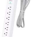 Surge Protector Power Strip - 6 Outlets 4 USB Charging Ports, 5Ft Braided Extension Cord, Flat Plug, Overload Protection, Wall Mount for Home Office, Dorm Room Essentials (White&Grey)