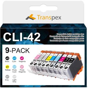 (9 PRemanufactured CLI42 Ink Cartridge Replacement for CAN CLI-42 Blakc and Color CLI 42 Value Pack Ink with PIXMA PRO-100 PRO-100S Printers ack, 1 Set+1 Black)