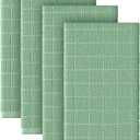 Artoid Mode Checkered Designed Cotton Light Green Terry Kitchen Dish Towels, 15x25 Inch Soft Absorbent Quick Drying Cleaning Tea Towels Set of 4