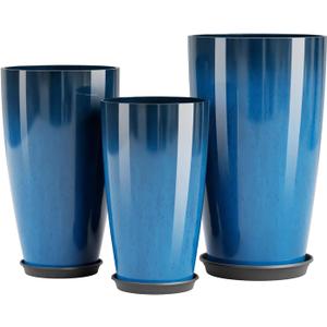 QCQHDU 24, 21, 18 inch Tall Planters for Outdoor Plants, with Drainage Hole & Saucer, Set of 3 Tall Outdoor Planter for Indoor & Outdoor Plants, Modern Home Decor