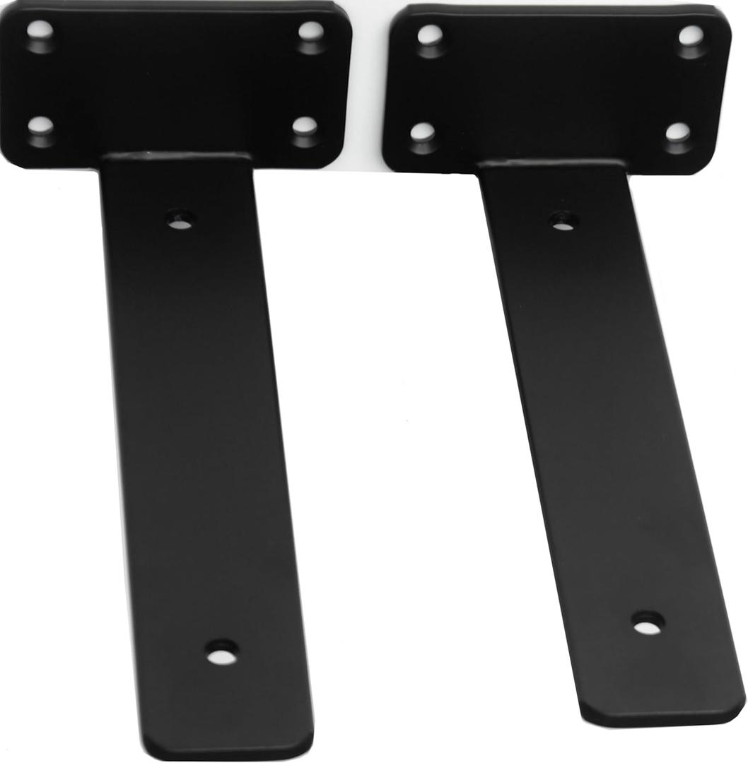 2 Pack - 12 inch Black Hidden L Shelf Bracket (1/5 Inch Thicked) Iron Floating Shelf Brackets Rustic Industrial Metal Brackets for Shelf Support