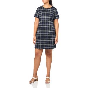 City Chic Women's Check Love Shift Silhouette Mini Dress (14 Plus, Navy Check)