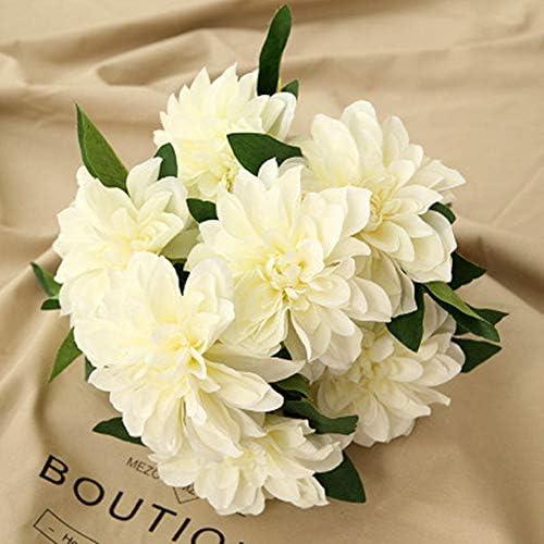 HoYuanFlo 10 Heads Dahlia Fake Flowers Artificial Dahlia Flowers Faux Flowers for Home Wedding Party Office Supplies (White)