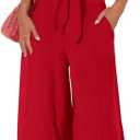 PRETTYGARDEN Women's Summer 2 Piece Outfits 2026 Cap Sleeve V Neck Belted Crop Tops Wide Leg Pant Sets Casual Tracksuit (Red, XL)