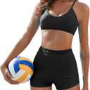 Women Two Piece Swimsuits with Boyshort High Waisted Bikini Set Sporty Tummy Control Bathing Suit Athletic Color Block (Black, XXL)