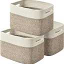 Issudata Storage Basket, Woven Baskets for Storage, Cotton Rope Baskets for Organizing, book Basket, towel, Toy Basket or Storage Bins for Living Room - 3 Pack, Brown