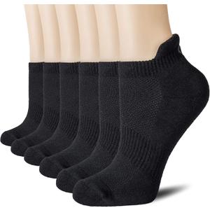 CS CELERSPORT 6 Pairs Ankle Athletic Running Socks Low Cut Sports Tab Socks for Men and Women (Black, M)