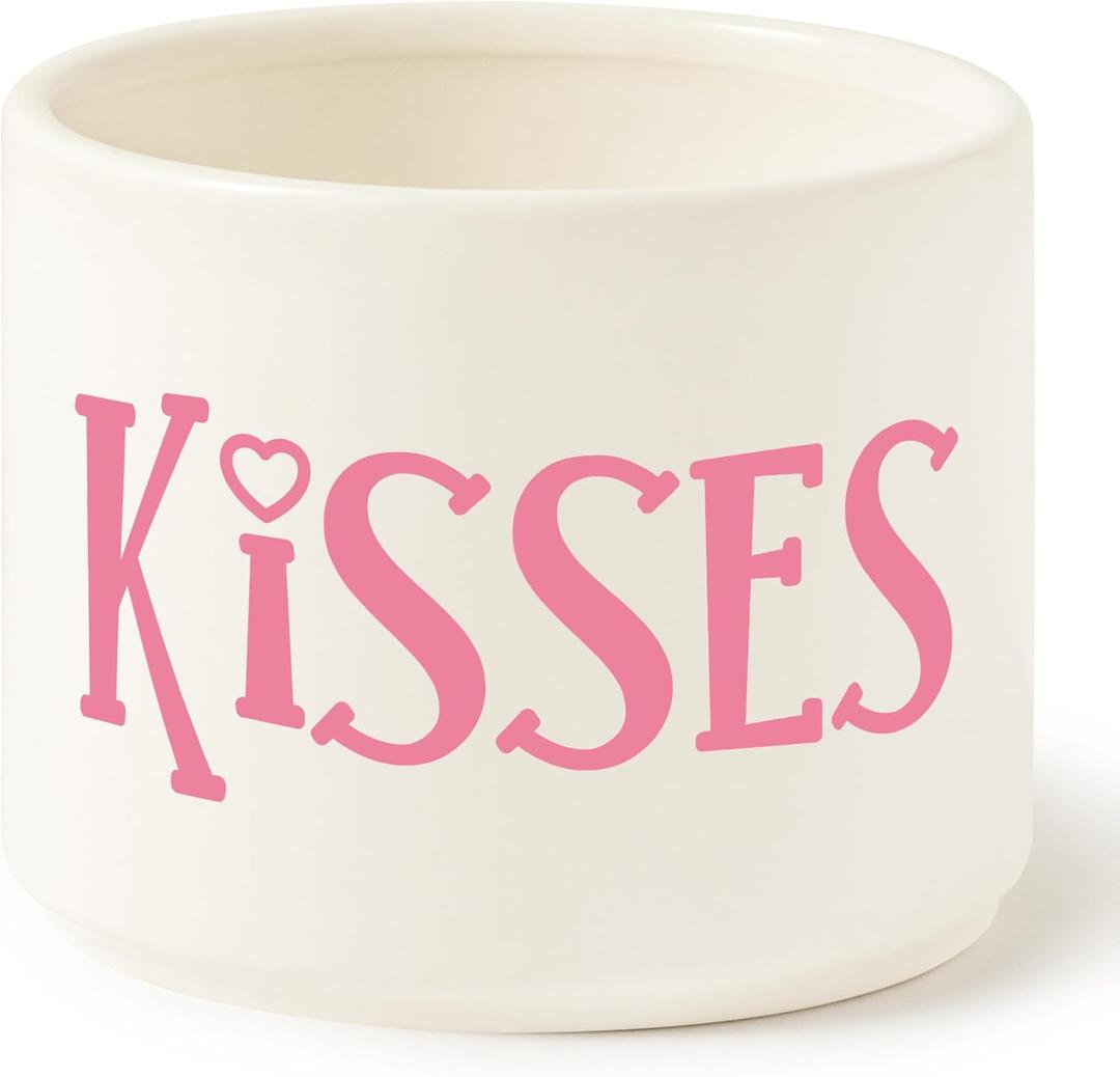 WATINC Valentines Day Candy Dish Mini Ceramic Bowl, Wishes Candy Cane Tiered Tray Decor,Love Heart Snack Sweets Table Shelf Accents Gift for Party Home Kitchen (Kisses)