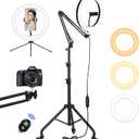Yoobao 12" Ring Light with 81" Tripod Stand Folded Arm, Overhead Camera Mount Phone Holder with Casters, 3 Color Modes, LED Selfie Light for Video Recording Photography Live Streaming TikTok YouTube