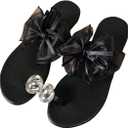 WDIRARA Women's Bow Toe Ring Flat Sandals Open Toe Thong Slide Sandals Casual Summer Beach Flip Flops