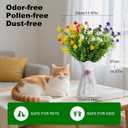 4PCS Faux Flowers (Red/Yellow/White/Purple) No Fade Artificial Shrubs Fake Plants Greenery, Plastic Woven Rattan Vase and Odor Absorber Beads Set for Home Decor Air Purifying