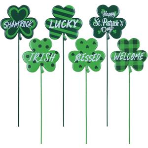 YEAHOME St Patricks Day Decorations Outdoor, Set of 6 Metal Shamrock Decorative Garden Stakes for St Patricks Day Decor, Lucky Saint Patricks Yard Signs for Garden Lawn Porch Pot Flowerbed (Green)
