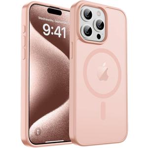 Magnetic for iPhone 15 Pro Max Case, [Compatible with MagSafe] [Military Grade Drop Protection] Translucent Matte Shockproof Anti-Scratch Phone Case for Women and Men, Light Pink